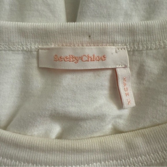 See By Chloe White Puff Gathered Sleeve T-Shirt Sz XL Quiet Luxury Parisian Chic - Picture 6 of 9